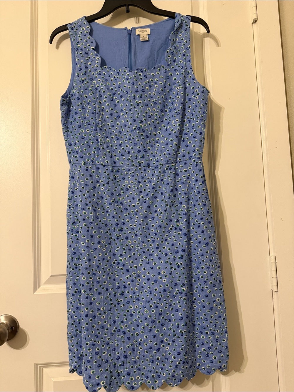 J. Crew Light Blue Sleeveless Scallop-Edge Floral Midi Dress
